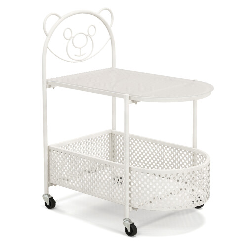 Casart Mobile Glass Coffee Table 2-Tier Modern Cocktail Table-White