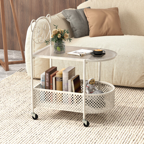 Casart Mobile Glass Coffee Table 2-Tier Modern Cocktail Table-White 2