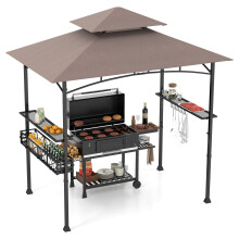 242 x 153 cm Outdoor Grill Gazebo Double Tiered BBQ Canopy Tent w/ 2 Side Shelves