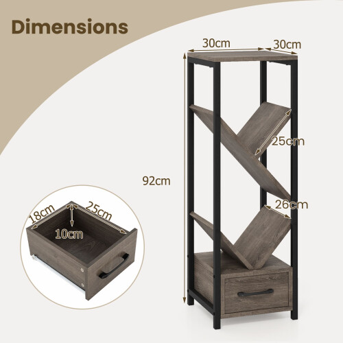 Casart Tree Bookshelf 4 Tier Floor Standing Storage Organizer with Drawer 2