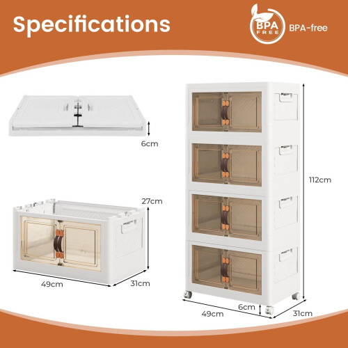 Casart 4 Pack Stackable Storage Cabinet Folding Home Organizer Lockable Wheels 44 Gal 1
