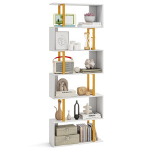 6-Tier Geometric Bookcase 189cm S-Shaped Bookshelf with Metal Frame