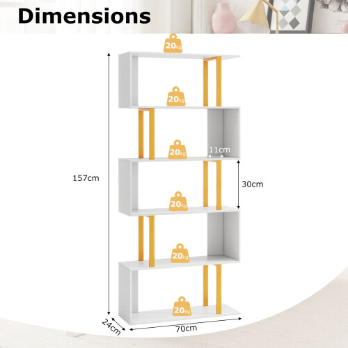 Casart 5-Tier Geometric Bookcase 157CM S-Shaped Bookshelf 1