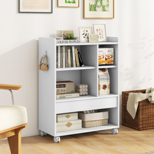 Casart Mobile Storage Cabinet Floor Storage Organizer w/Drawer-White 2