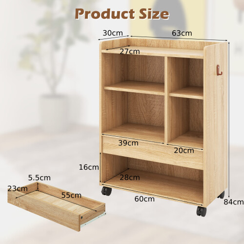 Casart Mobile Storage Cabinet Floor Storage Organizer w/Drawer-Natural 1