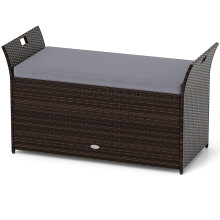 Storage Bench Outdoor Bench with Hand-woven PE Rattan Wicker-Grey