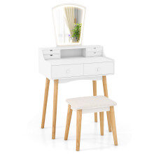 Vanity Dressing Table and Chair Set Set w/Mirror and Lights-White