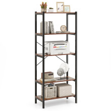 5-Tier Bookshelf Bookcase Display Rack with Metal Frame-Coffee