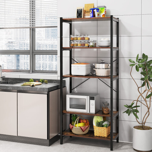 Casart 5-Tier Bookshelf Bookcase Display Rack with Metal Frame-Coffee 2
