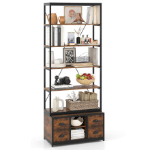 8-tier Bookshelf Freestanding Bookcase with Storage & Drawers-Brown