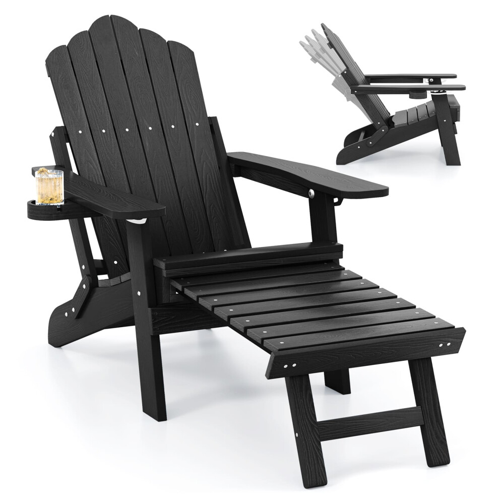 Patio Adirondack Chair All-Weather Lounge Chair w/Retractable Footrest