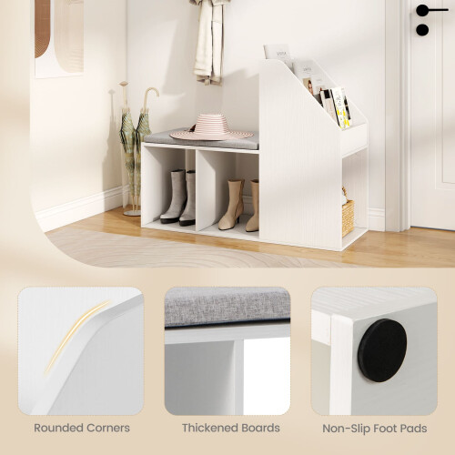Casart Shoe Storage Bench Entryway Bench 3-Tier Rack w/ Cushion-White 2