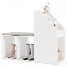 Shoe Storage Bench Entryway Bench 3-Tier Rack w/ Cushion-White