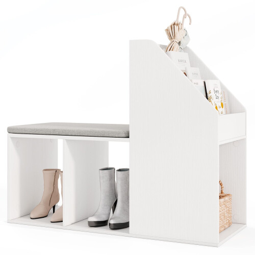 Casart Shoe Storage Bench Entryway Bench 3-Tier Rack w/ Cushion-White
