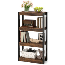 4 Tier Bookshelf Wooden Bookcase with Dual Anti-Tipping Kits-Coffee