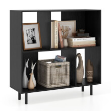 Open Shelf Bookcase Mid Century Modern Minimalist Cube Bookshelf-Black
