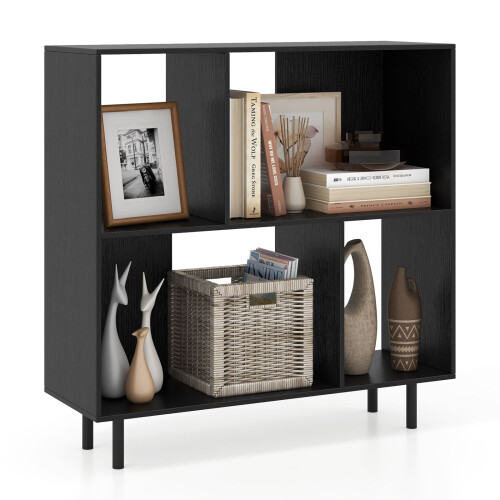 Casart Open Shelf Bookcase Mid Century Modern Minimalist Cube Bookshelf-Black