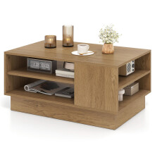Modern Coffee Table 86cm Long Rectangle Center Table w/Storage Shelves Natural
