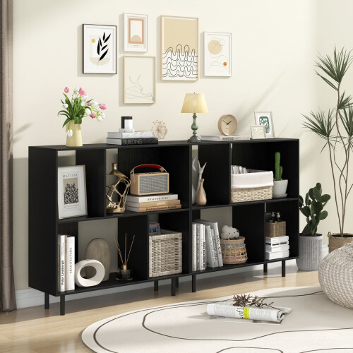 Casart Open Shelf Bookcase Mid Century Modern Minimalist Cube Bookshelf-Black 2