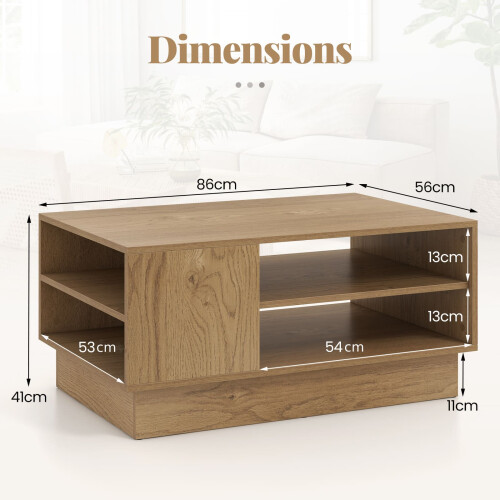 Casart Modern Coffee Table 86cm Long Rectangle Center Table w/Storage Shelves Natural 1