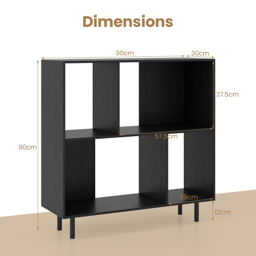 Casart Open Shelf Bookcase Mid Century Modern Minimalist Cube Bookshelf-Black 1