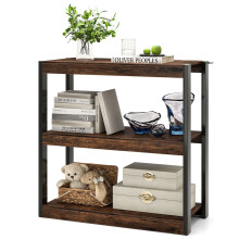 3 Tier Bookshelf Wooden Bookcase with Dual Anti-Tipping Kits Brown