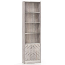 6-Tier Bookshelf 180cm Tall Bookcase w/4 Open Cubes & Double Doors Grey