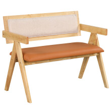 Rubber Wood Dining Bench Accent Indoor Bench w/Armrest-Natural