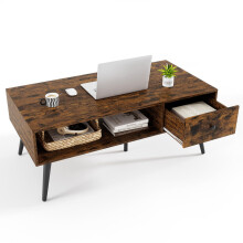 109 CM Rectangular Wooden TV Stand Entertainment Center w/Open Shelf Rustic Brown