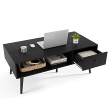 109 CM Rectangular Wooden TV Stand Entertainment Center w/Open Shelf Black
