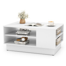 Modern Coffee Table 86cm Long Rectangle Center Table w/Storage Shelves White