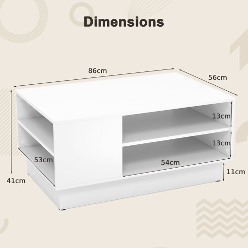 Casart Modern Coffee Table 86cm Long Rectangle Center Table w/Storage Shelves White 1