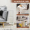 Casart C-Shaped End Table Narrow Side Table with Storage Shelves White 3