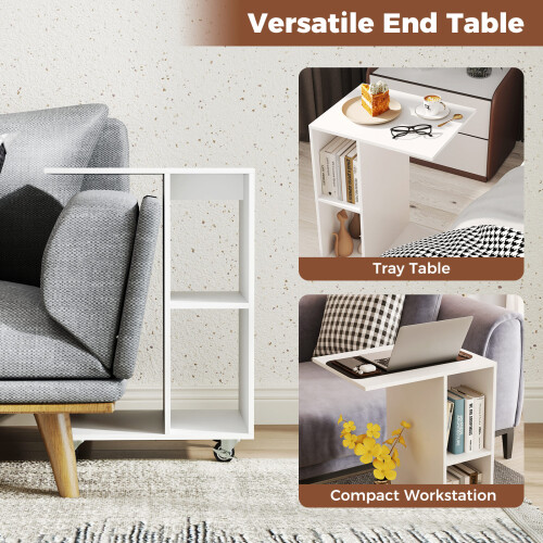 Casart C-Shaped End Table Narrow Side Table with Storage Shelves White 2