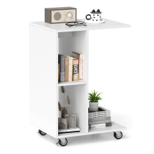 C-Shaped End Table Narrow Side Table with Storage Shelves White
