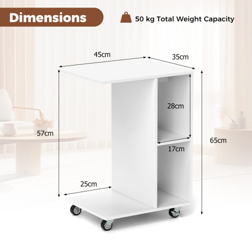 Casart C-Shaped End Table Narrow Side Table with Storage Shelves White 1