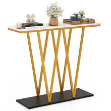 Console Table 100cm Extra Long Entry Table w/ Faux Marble Top-White