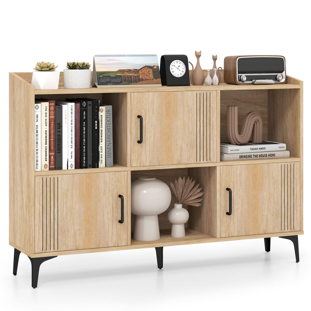 Sideboard Storage Cabinet Bookcase with 3 Doors & Open Compartments Oak
