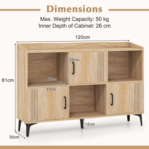 Casart Sideboard Storage Cabinet Bookcase with 3 Doors & Open Compartments Oak 1