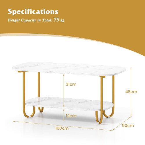 Casart Faux Marble Top Coffee Table Office Modern 2-tier Tea Table-White 1