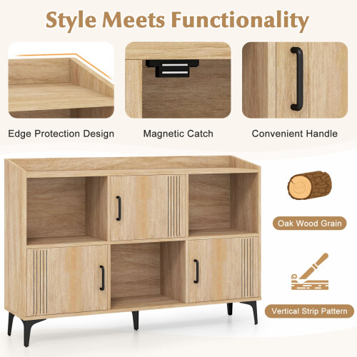 Casart Sideboard Storage Cabinet Bookcase with 3 Doors & Open Compartments Oak 2