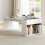 Casart Coffee Table 85cm Coffee Table with Double-Layer Storage Space White 9