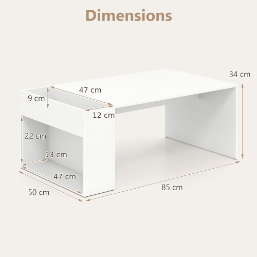 Casart Coffee Table 85cm Coffee Table with Double-Layer Storage Space White 1
