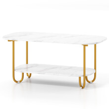Faux Marble Top Coffee Table Office Modern 2-tier Tea Table-White