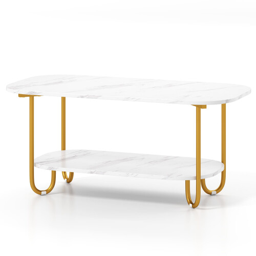 Casart Faux Marble Top Coffee Table Office Modern 2-tier Tea Table-White