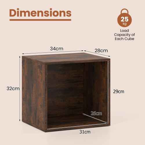 Casart Set of 4 Cube Storage Organizer Stackable Book Shelf  Rustic Brown 1