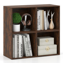 Set of 4 Cube Storage Organizer Stackable Book Shelf  Rustic Brown