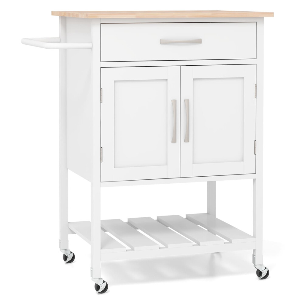 Rolling Kitchen Island Cart Mobile Serving Cart with Drawer-White