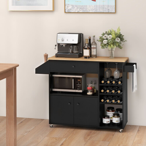 Casart Drop Leaf Kitchen Island Cart Mobile Buffet Serving Cart-Black 1