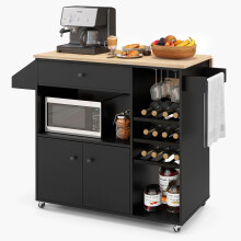 Drop Leaf Kitchen Island Cart Mobile Buffet Serving Cart-Black